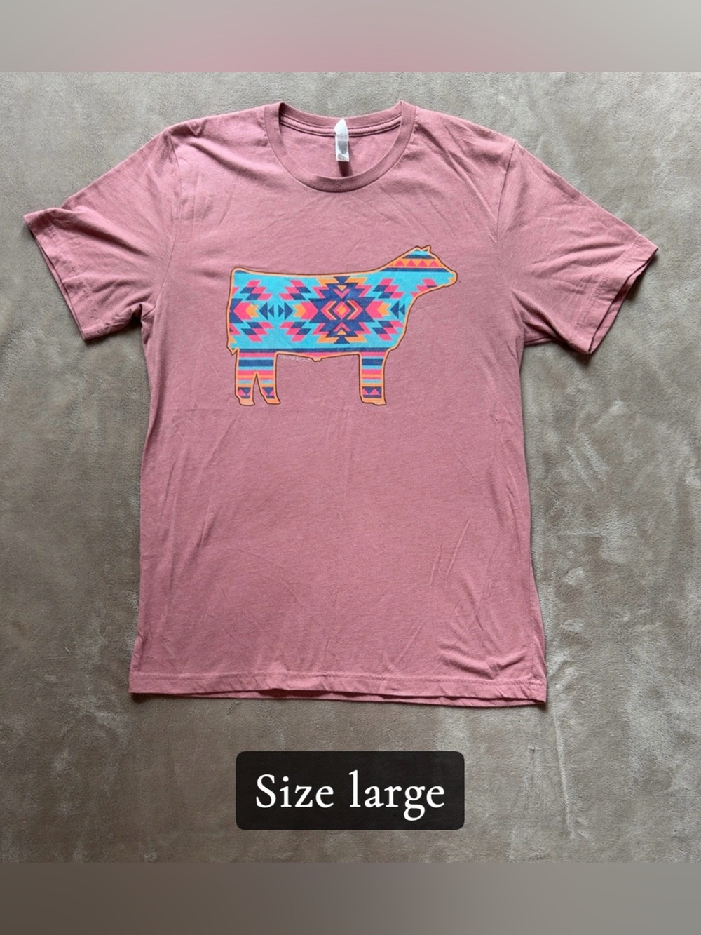 Womens Pink Aztec Cow Graphic Tee